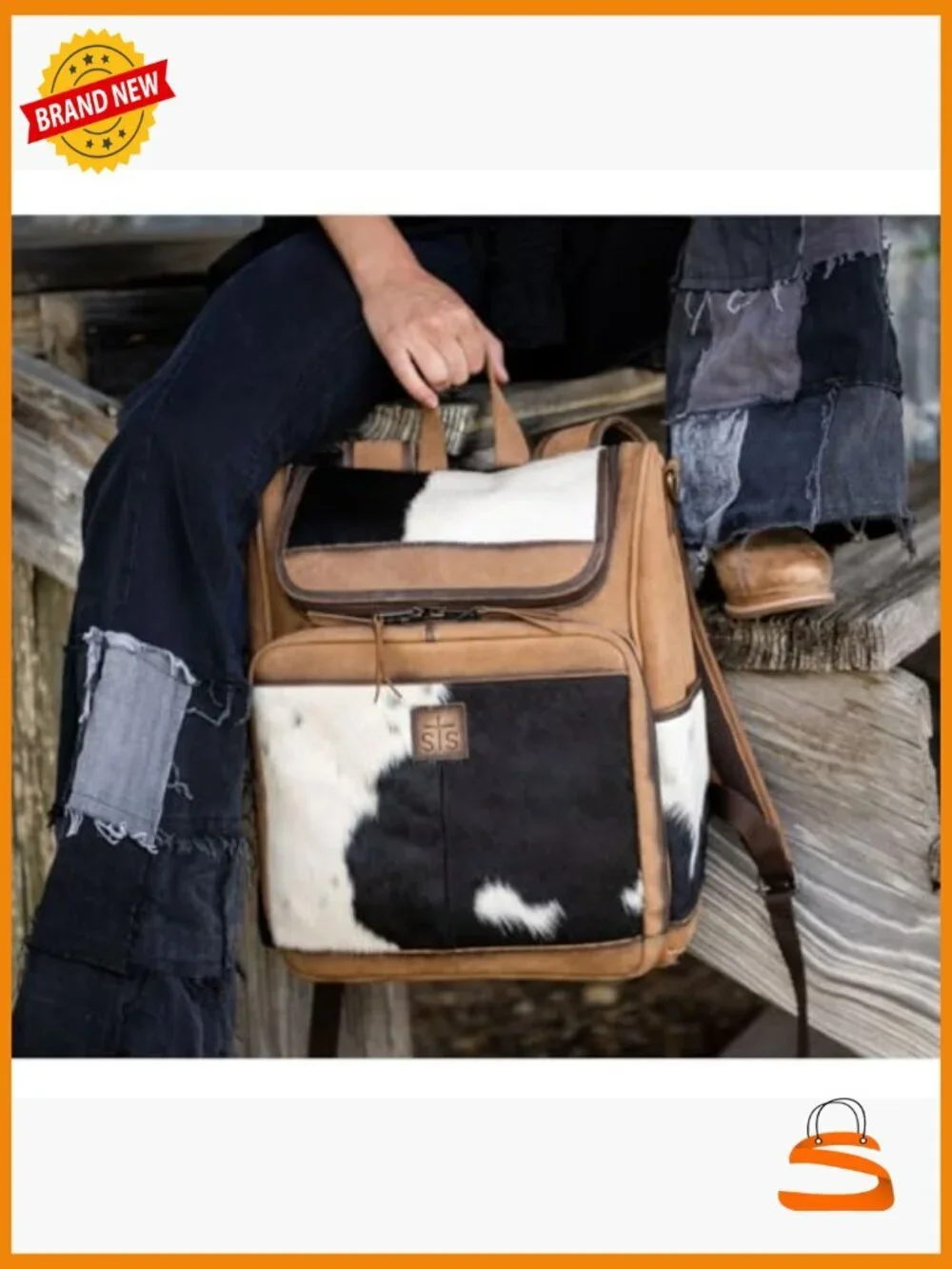 Genuine Full Grain Leather Cowhide Backpack with Laptop Pocket and Stroller